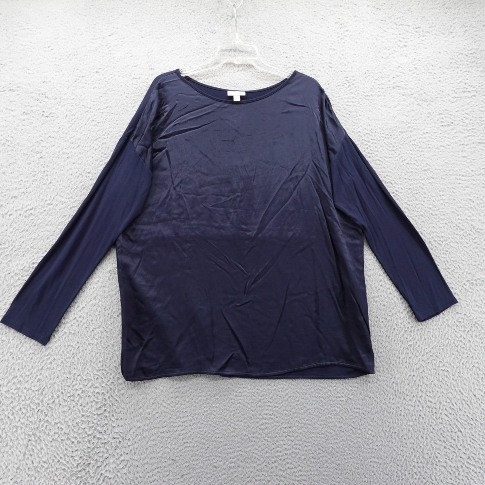 NWT J Jill Satin Front Tunic Top Large Navy Blue Womens Long Sleeve‎ Lightweight